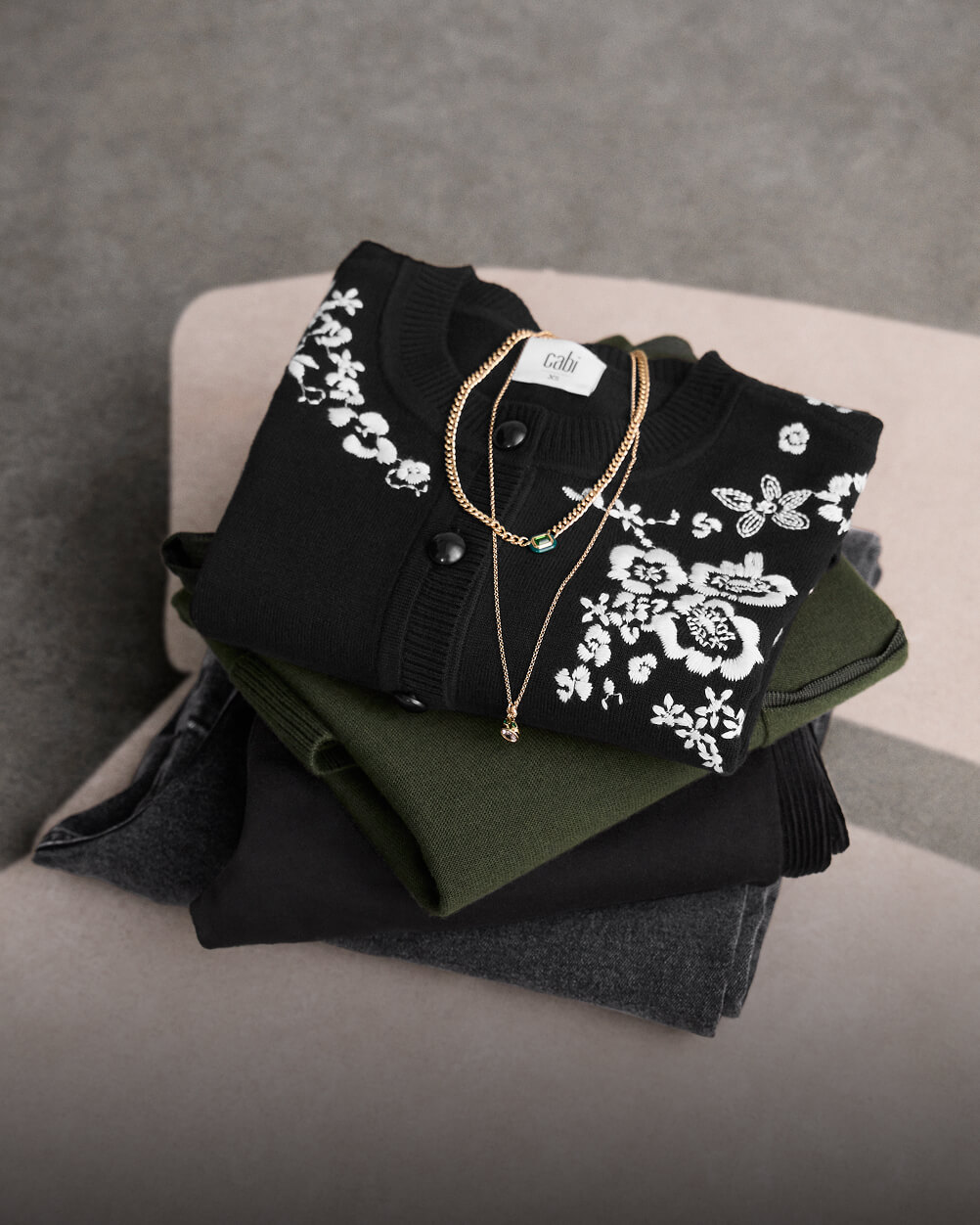 folded clothing items on display